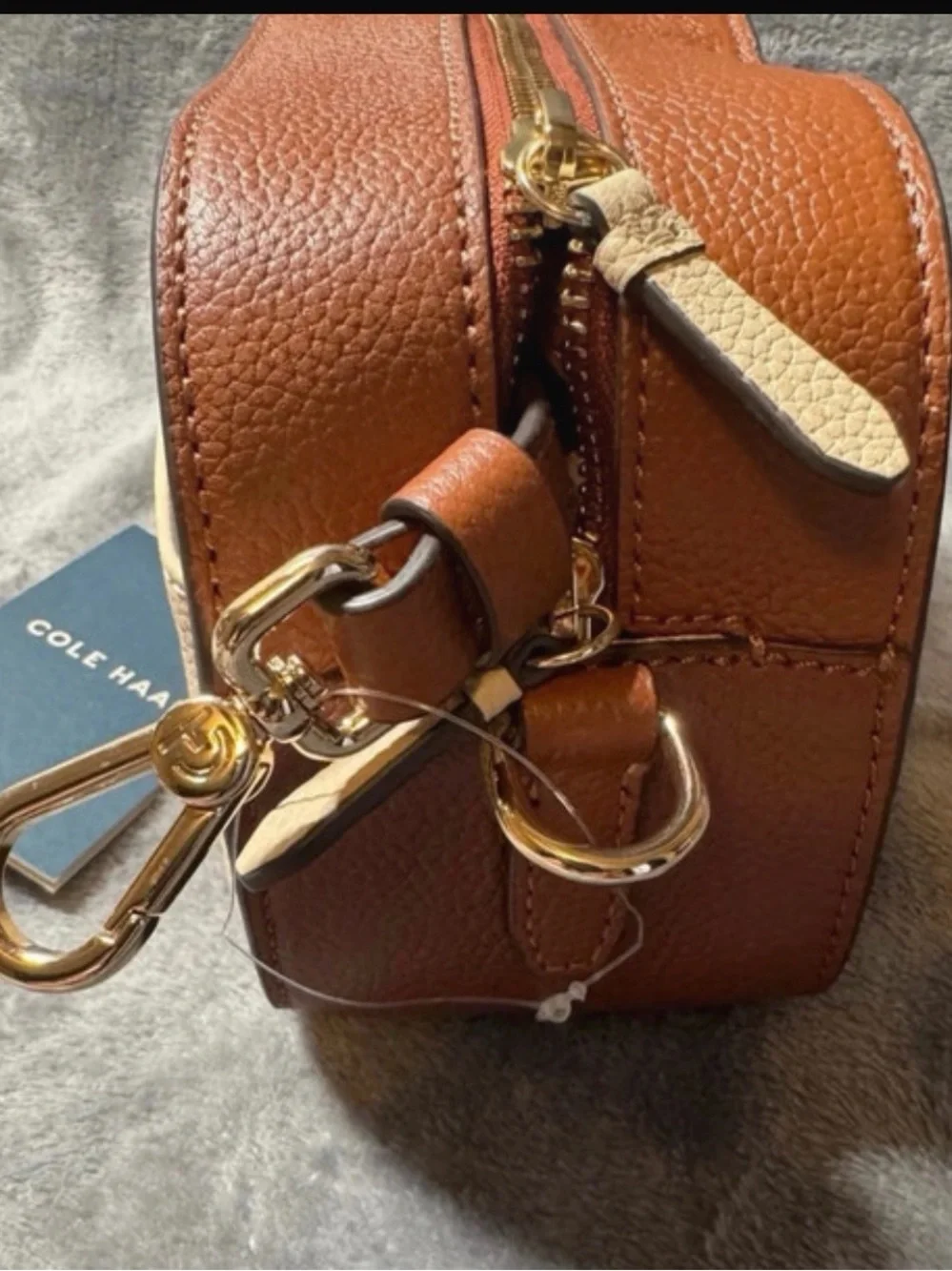 Cole Haan Essential Camera Crossbody Bag Tan/Oat  Pebbled Leather